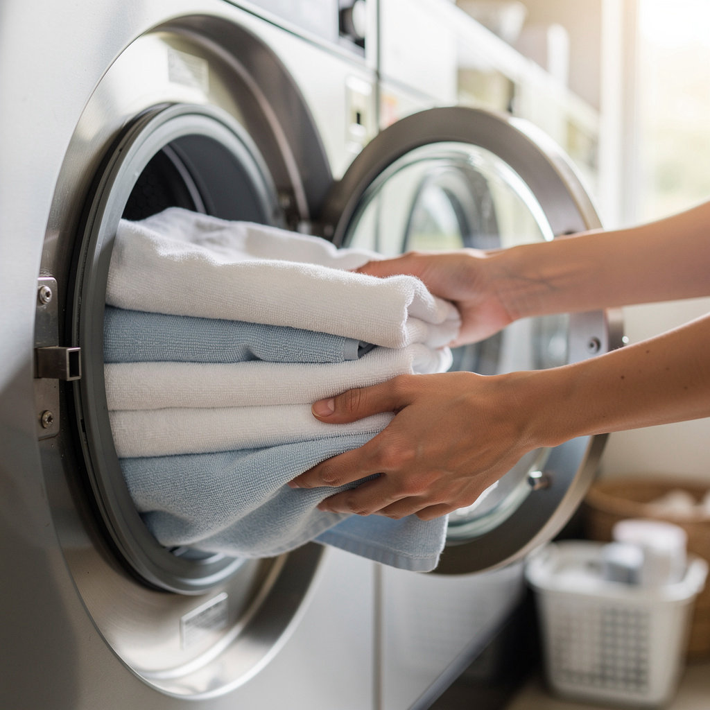 Daup Coin Laundry coin-operated washers and dryers in a clean, well-lit San Diego laundromat